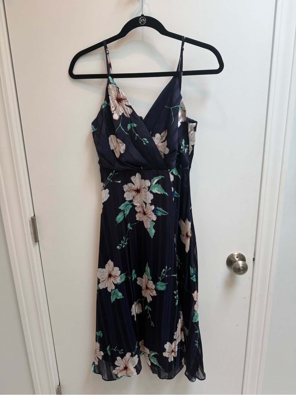 Lulu's Navy Floral Midi Dress with Cream Flowers and Green Leaves